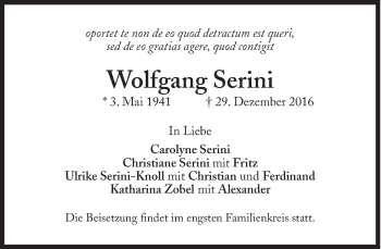 Traueranzeige von Wolfgang Serini von Süddeutsche Zeitung