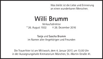 Traueranzeige von Willi Brumm von Süddeutsche Zeitung