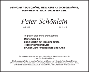 Traueranzeige von Peter Schönlein von Süddeutsche Zeitung