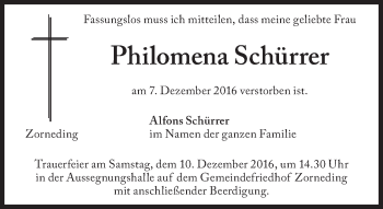 Traueranzeige von Philomena Schürrer von Süddeutsche Zeitung