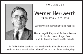 Traueranzeige von Werner Herrwerth von Süddeutsche Zeitung