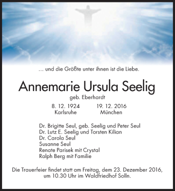 Traueranzeige von Annemarie Ursula Seelig von Süddeutsche Zeitung