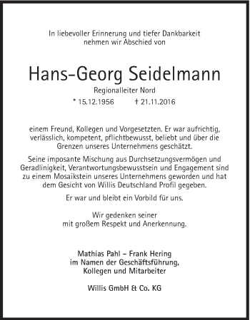 Traueranzeige von Hans-Georg Seidelmann von Süddeutsche Zeitung