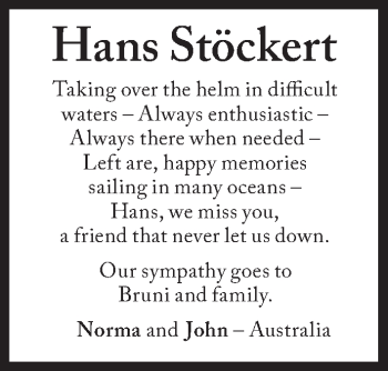 Traueranzeige von Hans Stöckert von Süddeutsche Zeitung