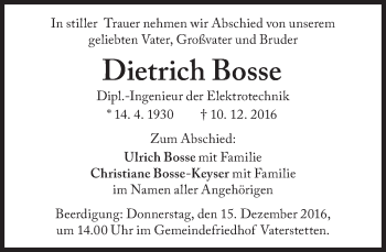 Traueranzeige von Dietrich Bosse von Süddeutsche Zeitung
