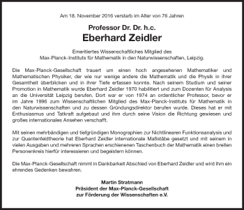 Traueranzeige von Eberhard Zeidler von Süddeutsche Zeitung