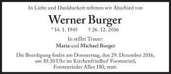 Traueranzeige von Werner Burger von Süddeutsche Zeitung