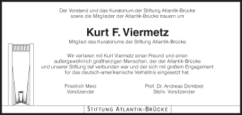 Traueranzeige von Kurt F. Viermetz von Süddeutsche Zeitung
