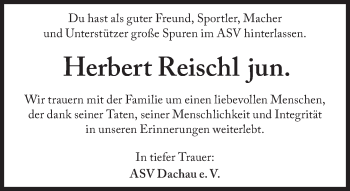 Traueranzeige von Herbert Reischl von Süddeutsche Zeitung