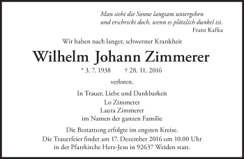 Traueranzeige von Wilhelm Johann Zimmerer von Süddeutsche Zeitung