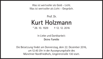 Traueranzeige von Kurt Holzmann von Süddeutsche Zeitung