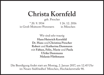 Traueranzeige von Christa Kornfeld von Süddeutsche Zeitung