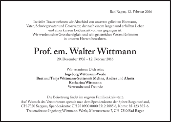 Traueranzeige von Walter Wittmann von Süddeutsche Zeitung