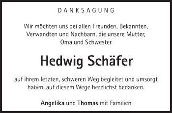 Traueranzeige von Hedwig Schäfer von Süddeutsche Zeitung