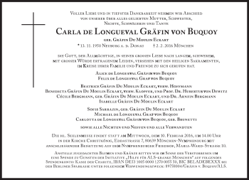 Traueranzeige von Carla de Longueval Gräfin von Buquoy von Süddeutsche Zeitung