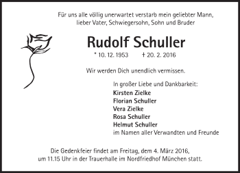 Traueranzeige von Rudolf Schuller von Süddeutsche Zeitung