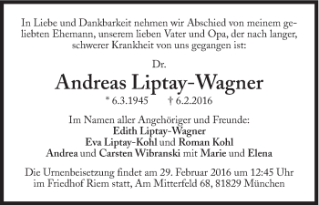 Traueranzeige von Andreas Liptay-Wagner von Süddeutsche Zeitung