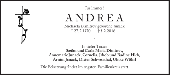 Traueranzeige von Andrea Michaela Dimitrov von Süddeutsche Zeitung