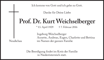 Traueranzeige von Kurt Weichselberger von Süddeutsche Zeitung
