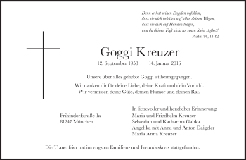 Traueranzeige von Goggi Kreuzer von Süddeutsche Zeitung