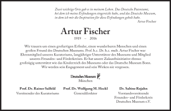 Traueranzeige von Artur Fischer von Süddeutsche Zeitung