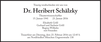 Traueranzeige von Heribert Schälzky von Süddeutsche Zeitung