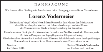 Traueranzeige von Lorenz Vodermeier von Süddeutsche Zeitung