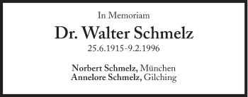 Traueranzeige von Walter Schmelz von Süddeutsche Zeitung