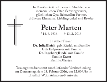 Traueranzeige von Peter Marten von Süddeutsche Zeitung