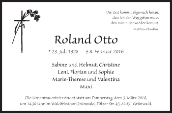 Traueranzeige von Roland Otto von Süddeutsche Zeitung