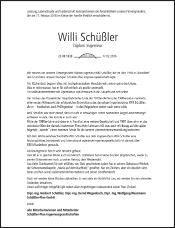 Traueranzeige von Willi Schüßler von Süddeutsche Zeitung