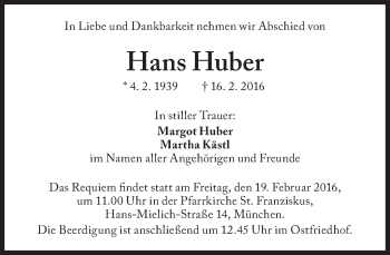 Traueranzeige von Hans Huber von Süddeutsche Zeitung