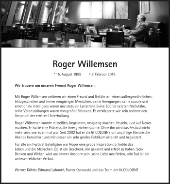 Traueranzeige von Roger Willemsen von Süddeutsche Zeitung