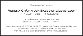 Traueranzeige von Verena Gräfin von Bassewitz-Levetzow von Süddeutsche Zeitung