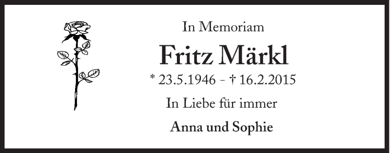  Traueranzeige für Fritz Märkl vom 16.02.2016 aus Süddeutsche Zeitung
