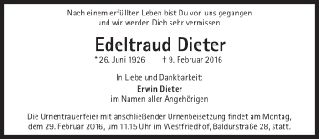 Traueranzeige von Edeltraud Dieter von Süddeutsche Zeitung
