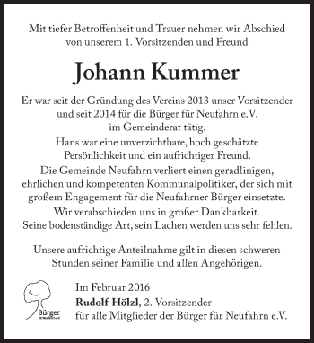 Traueranzeige von Johann Kummer von Süddeutsche Zeitung