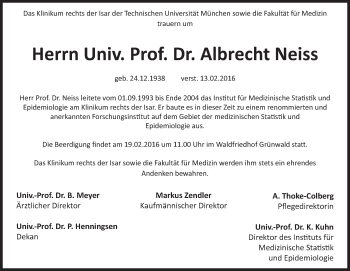Traueranzeige von Prof. Dr. Dr. Albrecht Neiss von Süddeutsche Zeitung