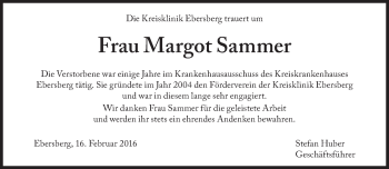 Traueranzeige von Margot Sammer von Süddeutsche Zeitung