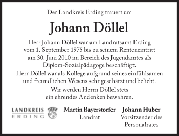 Traueranzeige von Johann Döllel von Süddeutsche Zeitung