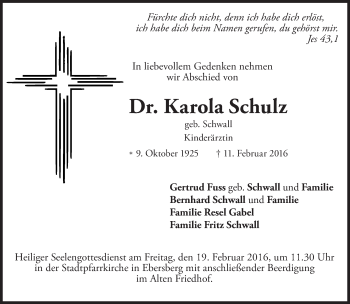 Traueranzeige von Karola Schulz von Süddeutsche Zeitung