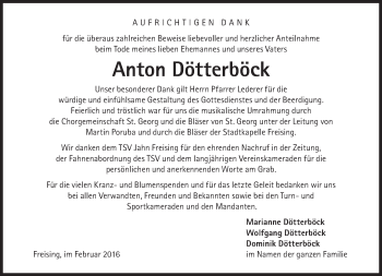 Traueranzeige von Anton Dötterböck von Süddeutsche Zeitung