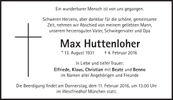 Traueranzeige von Max Huttenloher von Süddeutsche Zeitung