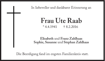 Traueranzeige von Ute Raab von Süddeutsche Zeitung
