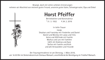 Traueranzeige von Horst Pfeiffer von Süddeutsche Zeitung