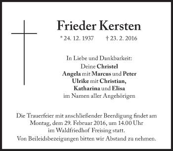 Traueranzeige von Frieder Kersten von Süddeutsche Zeitung