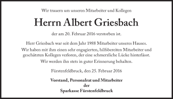Traueranzeige von Albert Griesbach von Süddeutsche Zeitung
