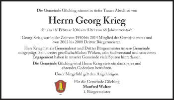 Traueranzeige von Georg Krieg von Süddeutsche Zeitung