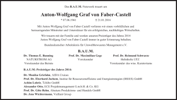 Traueranzeige von Anton-Wolfgang  Graf von Faber-Castell von Süddeutsche Zeitung