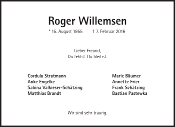 Traueranzeige von Roger Willemsen von Süddeutsche Zeitung
